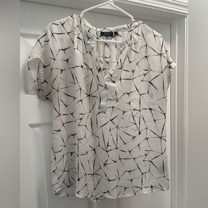 Classy White and Black Geometric Work Blouse